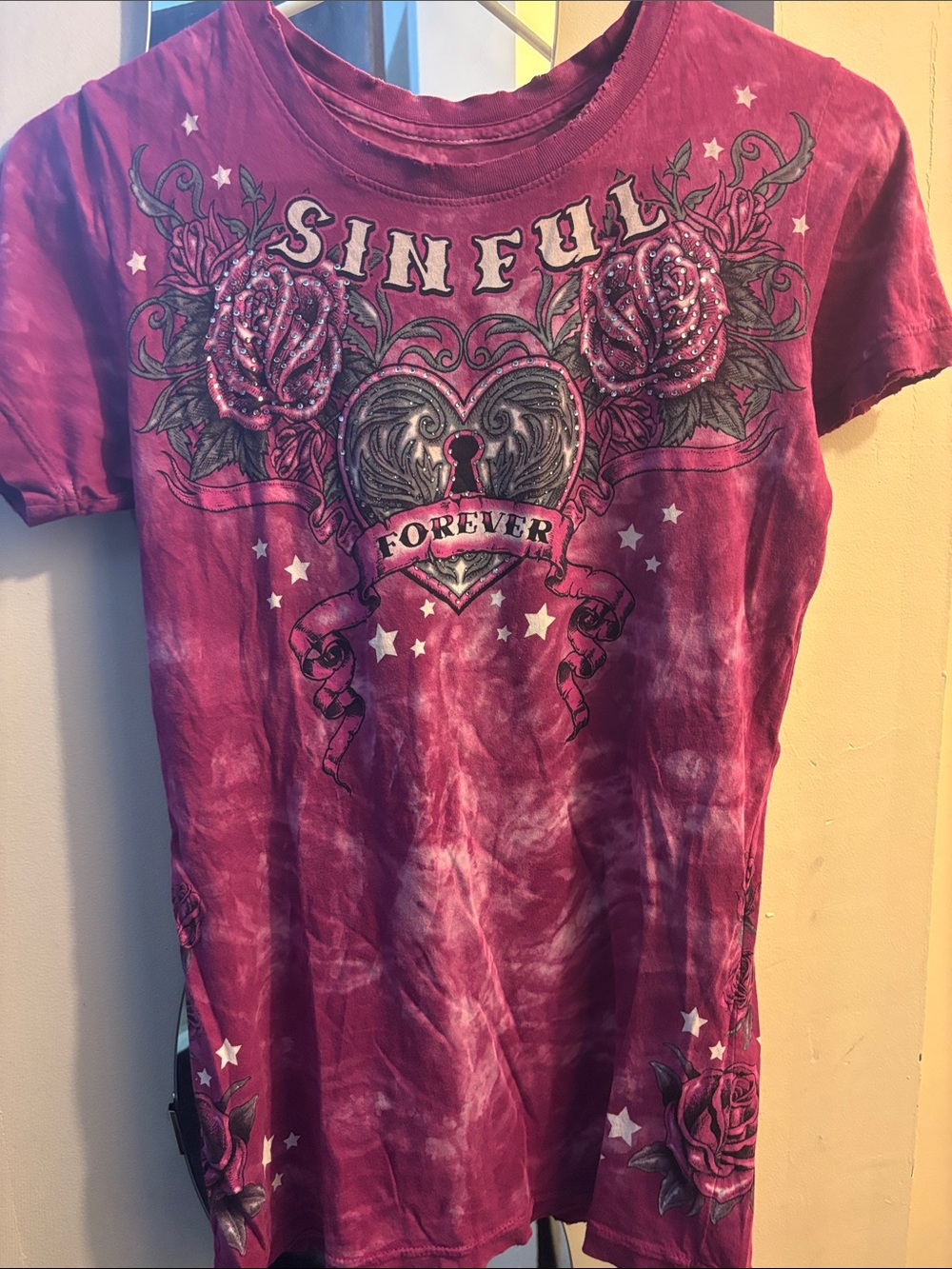 Sinful Magenta Tie-Dye Heart & Rose Graphic Tee